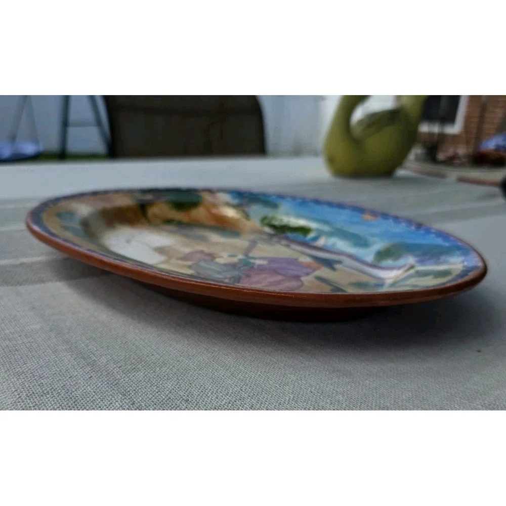VTG Ovaria Ovar Portugal Hand Painted Pottery Platter‎ Farmer Scene 13x10 Oval
